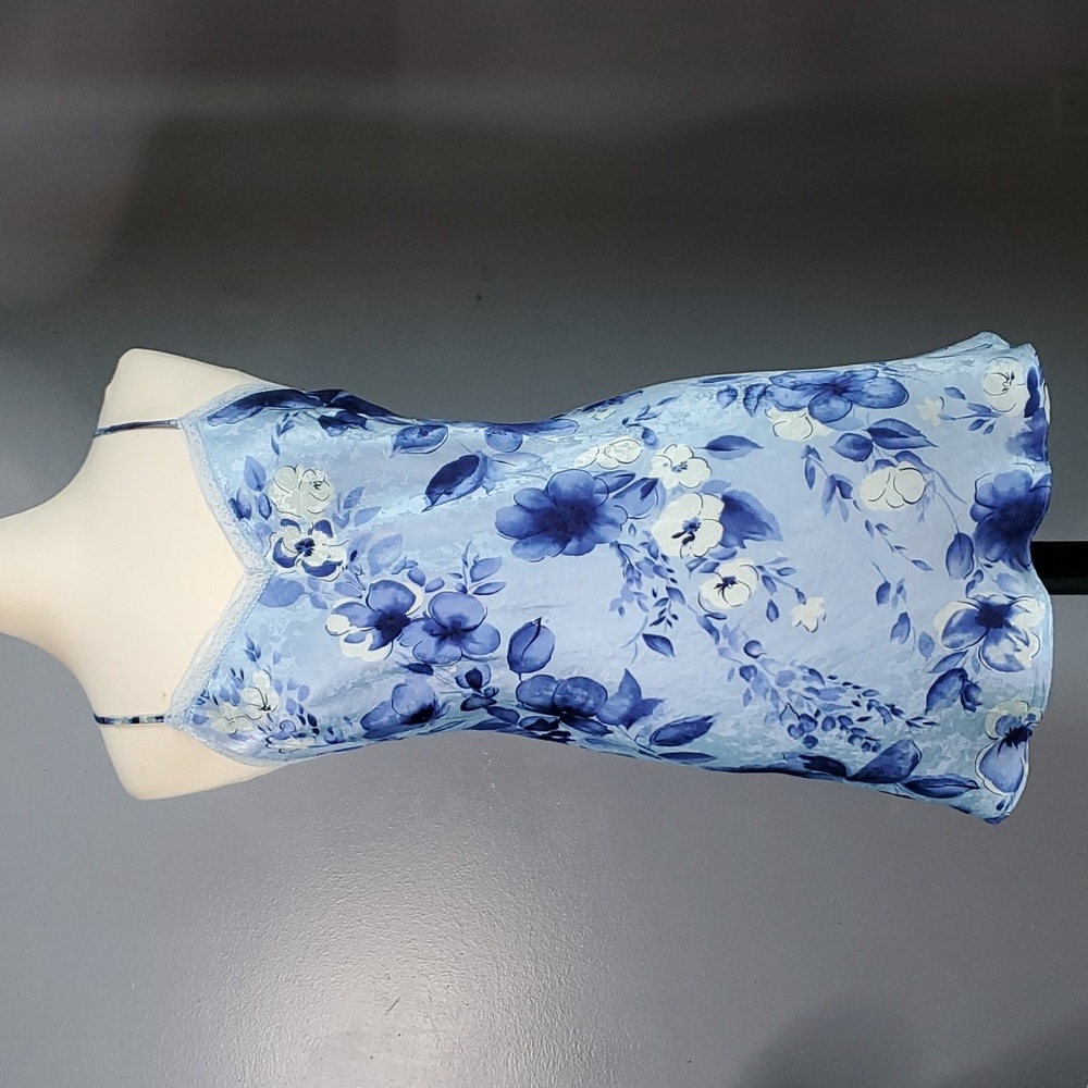 August Silk Intimates Blue Floral Slip Dress Chemise, size medium